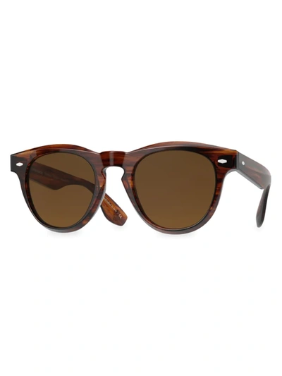 Shop Brunello Cucinelli Men's Nino 50mm Pantos Sunglasses In Dark Amber Smoke True Brown