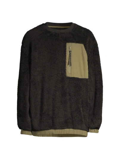 Shop Ugg Men's Niko Faux Shearling Crewneck Sweater In Black Olive