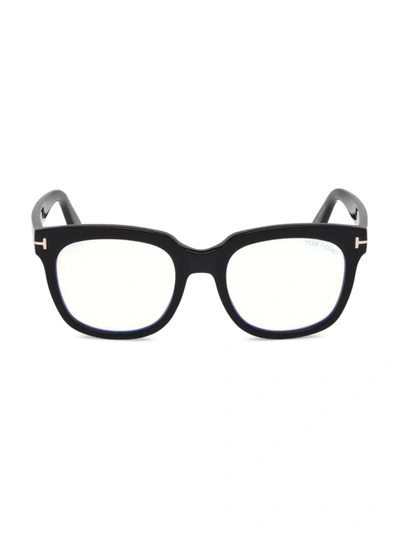 Shop Tom Ford Women's 52mm Geometric Blue Filter Eyeglasses In Shiny Black
