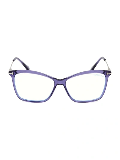 Shop Tom Ford Women's 56mm Square Blue Filter Eyeglasses In Shiny Violet