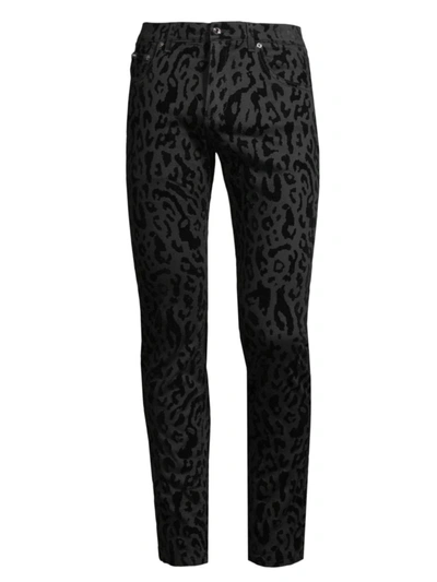 Shop Dolce & Gabbana Men's Leopard-print Flocked Skinny Jeans In Variante Abbinata