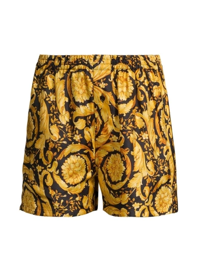 Shop Versace Women's Barocco Silk Sleep Shorts In Gold Print