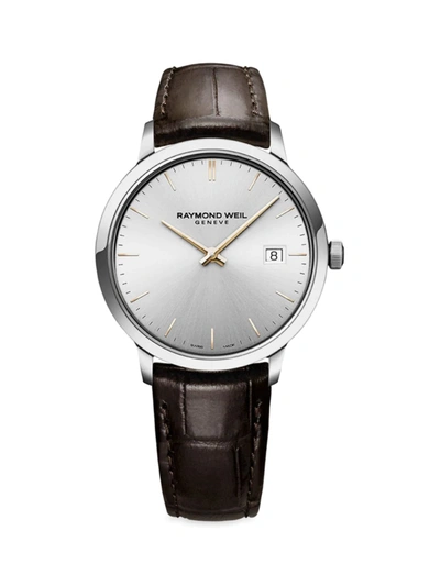 Shop Raymond Weil Men's Toccata Round Silvertone Leather-strap Watch