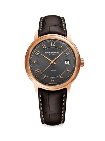Shop Raymond Weil Maestro Rose Goldtone & Leather Strap Watch