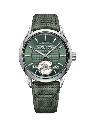 Shop Raymond Weil Men's Freelancer Green Canvas Automatic Watch