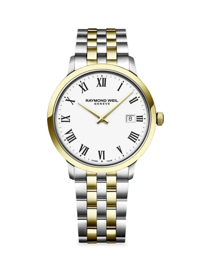 Shop Raymond Weil Men's Toccata Round White Two-tone Gold & Stainless Steel Bracelet Watch In Two Tone
