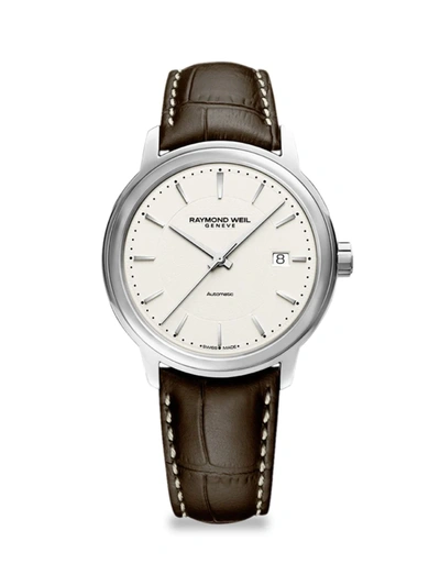 Shop Raymond Weil Men's Maestro Ivory Leather-strap Watch