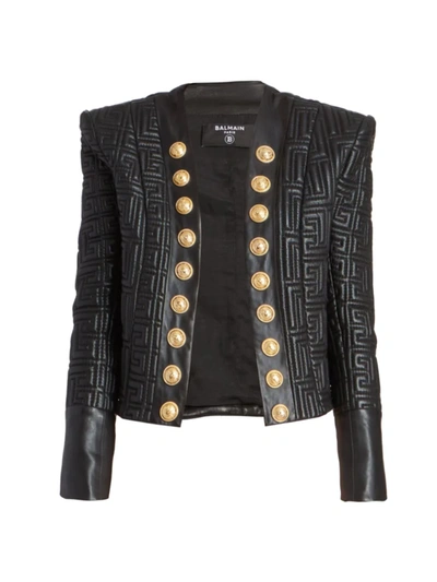 Balmain Spencer Monogram Quilted Leather Jacket In Black