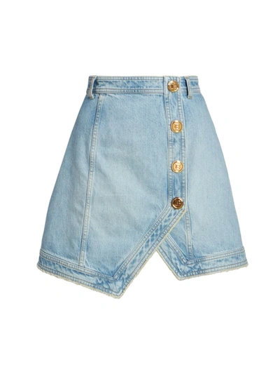 Shop Balmain Women's Asymmetrical Denim Mini-skirt In Bleu Jean Clair