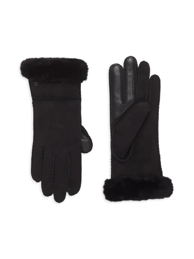 Shop Ugg Women's Suede & Sheepskin Seamed Tech Gloves In Black