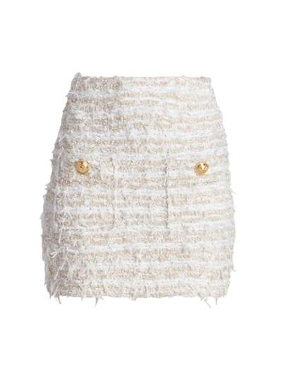 Shop Balmain Women's Glitter Tweed Mini-skirt In Blanc Or