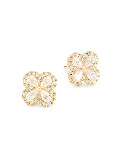 Shop Saks Fifth Avenue Women's 14k Yellow Gold & 0.60 Tcw Diamond Four-leaf Clover Stud Earrings