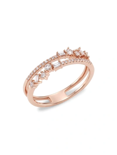 Shop Saks Fifth Avenue Women's 14k Rose Gold & Diamond Double-band Ring