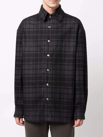 Iceberg Checked Logo-print Wool-blend Shirt In Black
