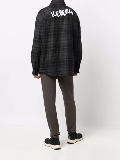 Iceberg Checked Logo-print Wool-blend Shirt In Black
