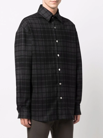 Iceberg Checked Logo-print Wool-blend Shirt In Black