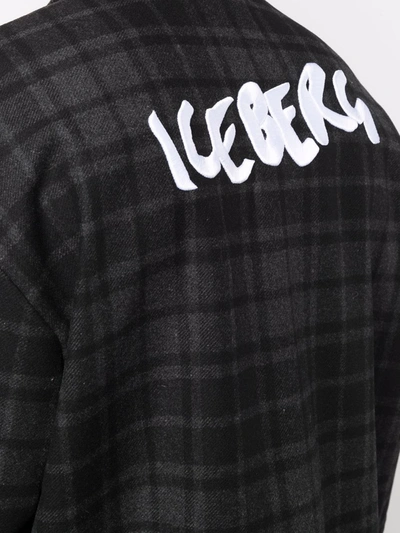 Iceberg Checked Logo-print Wool-blend Shirt In Black