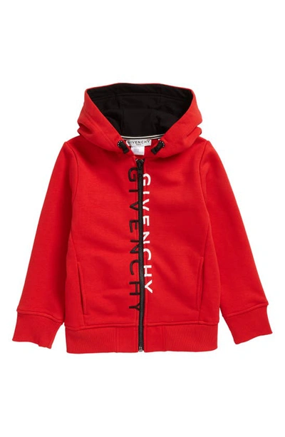 Shop Givenchy ' Split Logo Zip Hoodie In Bright Red