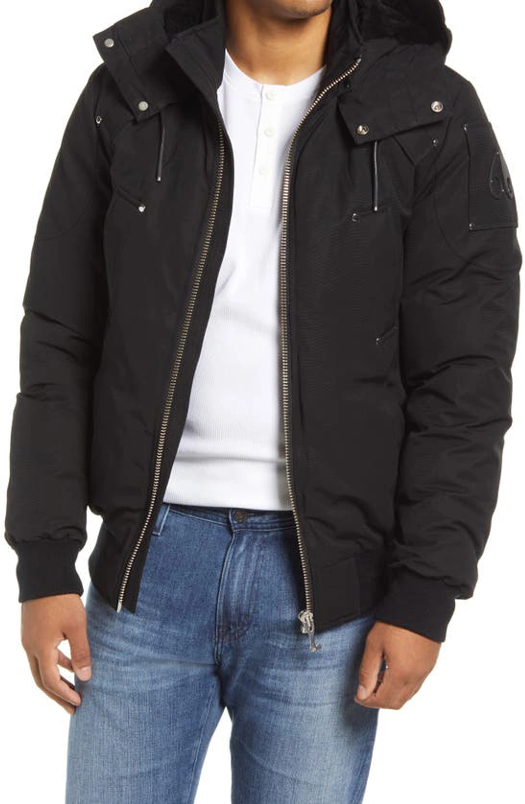 Moose Knuckles Biencourt Genuine Shearling Lined 650-fill-power Down Bomber  Jacket In Black | ModeSens