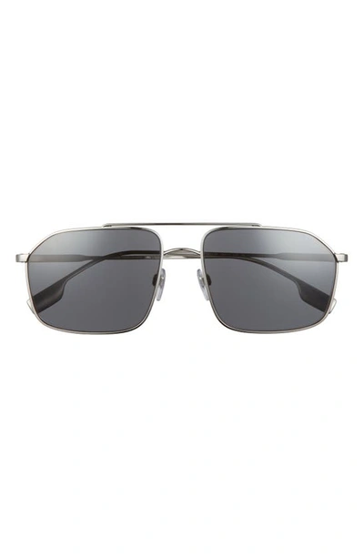 Shop Burberry 59mm Aviator Sunglasses In Silver/ Dark Grey