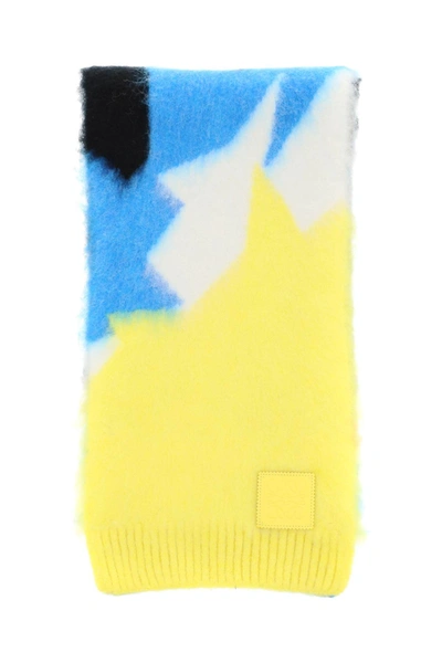 Shop Loewe Color Block Intarsia Scarf In Black,blue,yellow,red