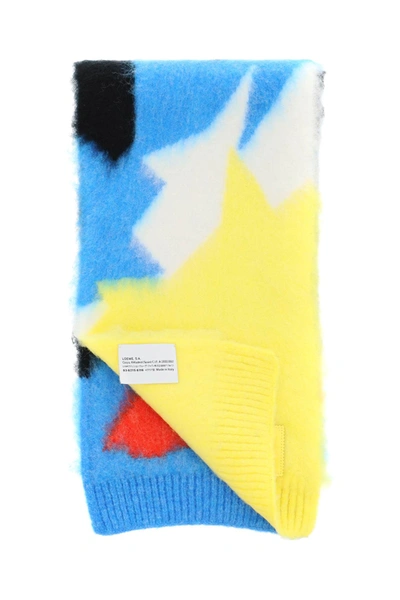 Shop Loewe Color Block Intarsia Scarf In Black,blue,yellow,red