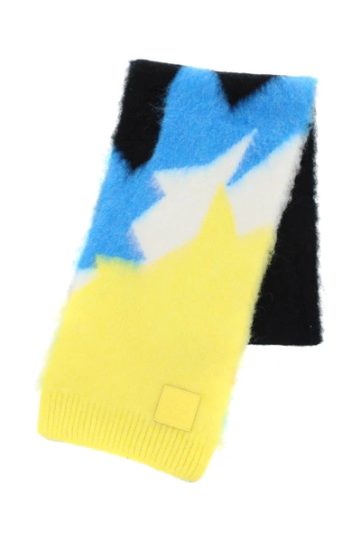 Shop Loewe Color Block Intarsia Scarf In Black,blue,yellow,red