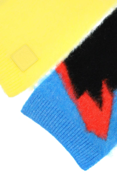 Shop Loewe Color Block Intarsia Scarf In Black,blue,yellow,red