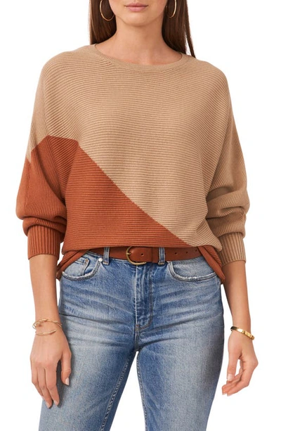 Shop Vince Camuto Asymmetric Colorblock Cotton Blend Sweater In Latte Heather Brown
