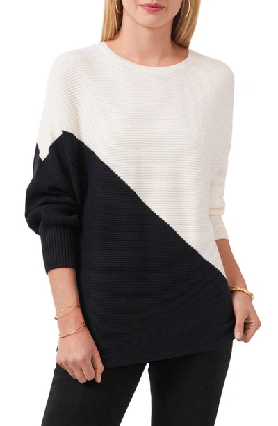 Shop Vince Camuto Asymmetric Colorblock Cotton Blend Sweater In Antique White