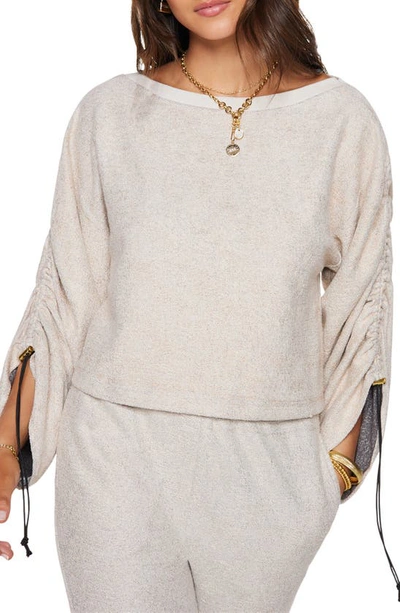 Shop Ramy Brook Posie Ruched Sleeve Cotton Knit Top In Natural