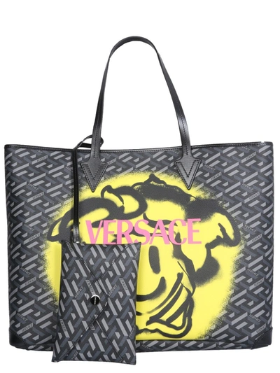 Shop Versace Smile Medusa Shopping Bag In Black