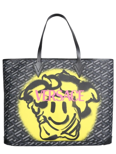 Shop Versace Smile Medusa Shopping Bag In Black