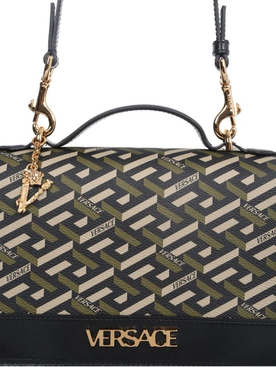 Shop Versace The Greek Signature Shoulder Bag In Black