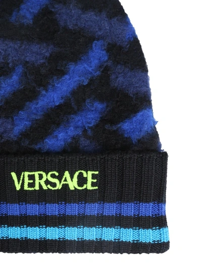 Shop Versace Brushed Wool Hat In Blue