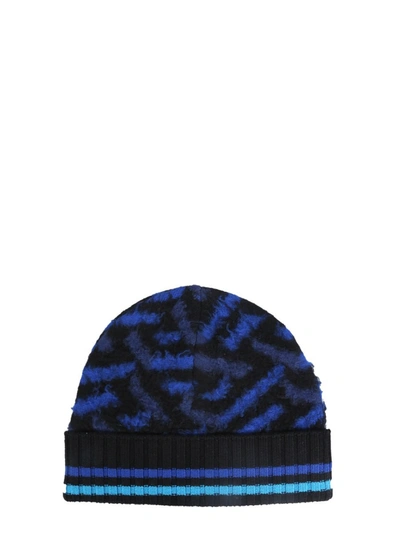 Shop Versace Brushed Wool Hat In Blue