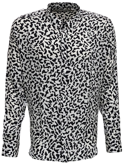 Shop Saint Laurent Opaque And Glossy Sparkle Printed Silk Shirt In White