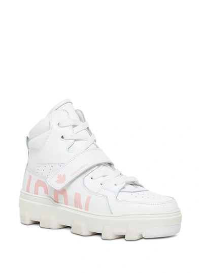 Shop Dsquared2 High Top  White Leather Sneakers  With Logo
