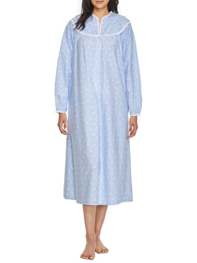 Shop Lanz Of Salzburg Tyrolean Brushed Cotton Nightgown In Blue Nordic Tyrol