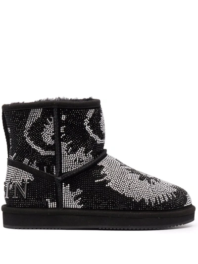 Shop Philipp Plein Embellished Flat Boots In 黑色
