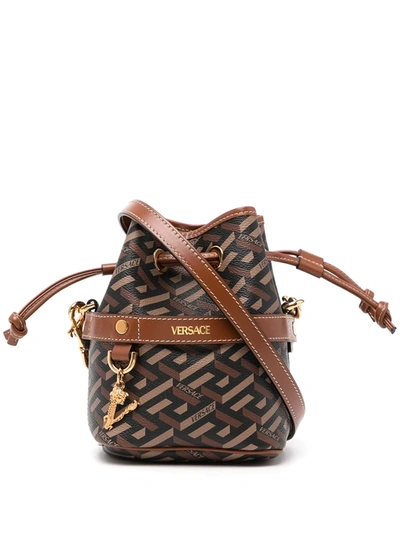 Shop Versace La Greca Bucket Bag In 褐色