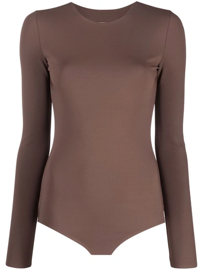 Shop Maison Margiela Long-sleeve Bodysuit In 褐色