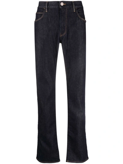 Shop Giorgio Armani Mid-rise Straight Leg Jeans In 蓝色