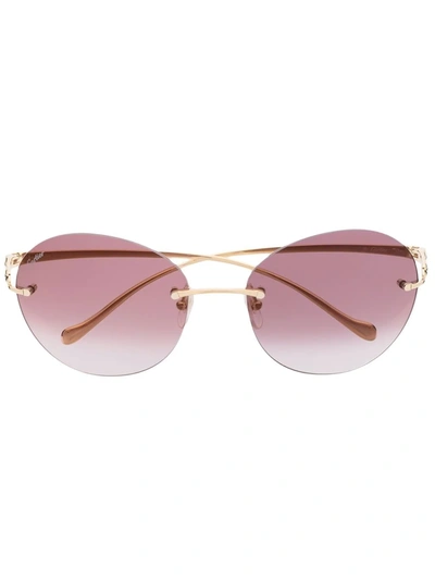 Shop Cartier Round Frame Sunglasses In 金色