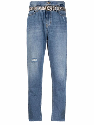 Shop Liu •jo Paperbag Slim-cut Tapered Jeans In 蓝色