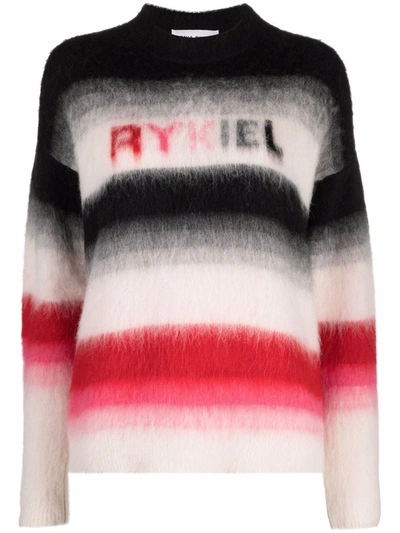 Shop Sonia Rykiel Logo-print Striped Knitted Jumper In 黑色