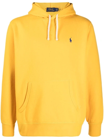 Shop Polo Ralph Lauren Embroidered-logo Pullover Hoodie In 黄色