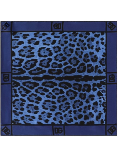 Shop Dolce & Gabbana Leopard-print Silk Scarf In Blue