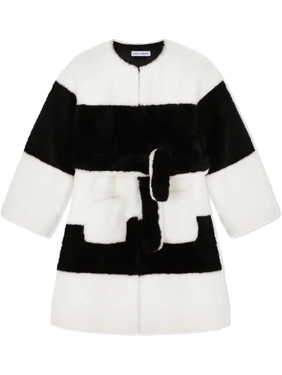 Shop Dolce & Gabbana Faux Fur Striped Coat In Black