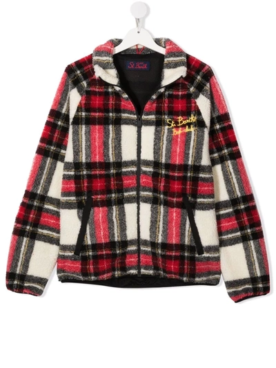 Shop Mc2 Saint Barth Teen Embroidered-logo Plaid Jacket In Neutrals
